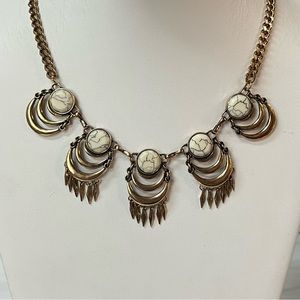 Gold Dangle Bohemian Necklace White